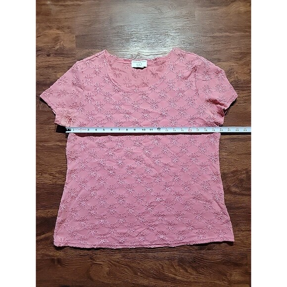 Covington Womens Rose Pink Short Sleeve Floral Embroidered Blouse Size Large - Picture 7 of 9